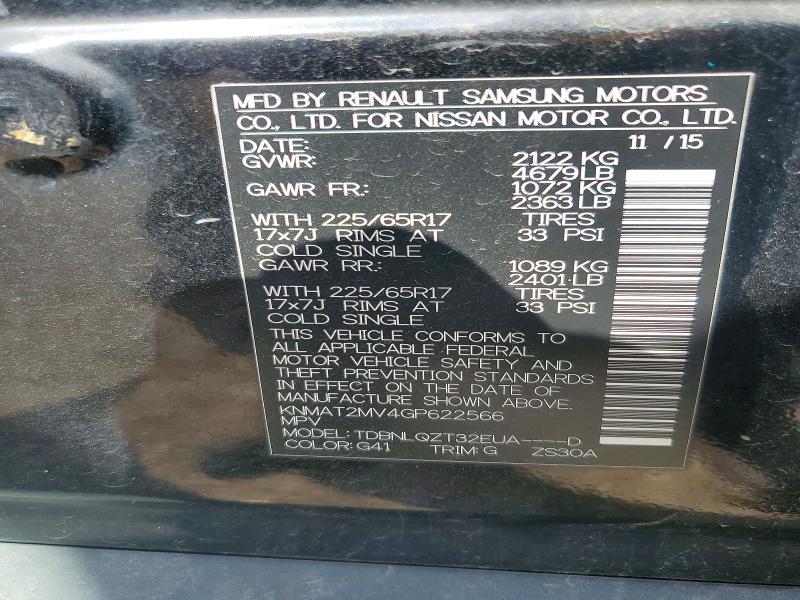 Aukcja sprzedaży 2016 Nissan Rogue, vin: KNMAT2MV4GP622566, numer aukcji: 59743236