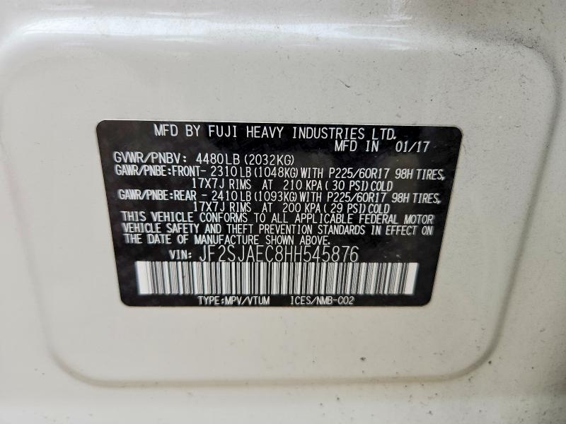 Продаж на аукціоні авто 2017 Subaru Forester, vin: JF2SJAEC8HH545876, номер лоту: 63031866