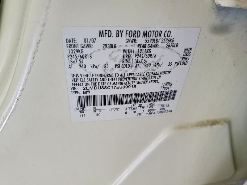 59265516 :رقم المزاد ، 2LMDU88C17BJ09918 vin ، 2007 Lincoln Mkx مزاد بيع