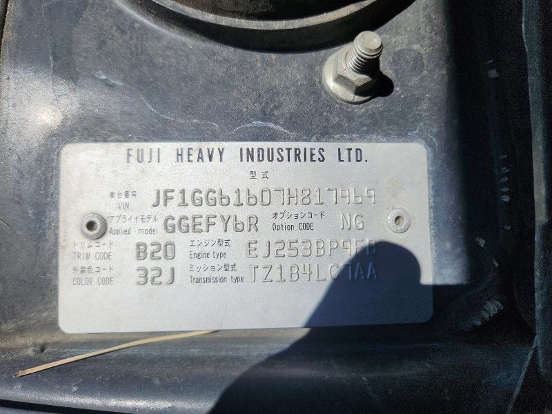 2007 Subaru Impreza მანქანა იყიდება აუქციონზე, vin: JF1GG61607H817969, აუქციონის ნომერი: 58145336