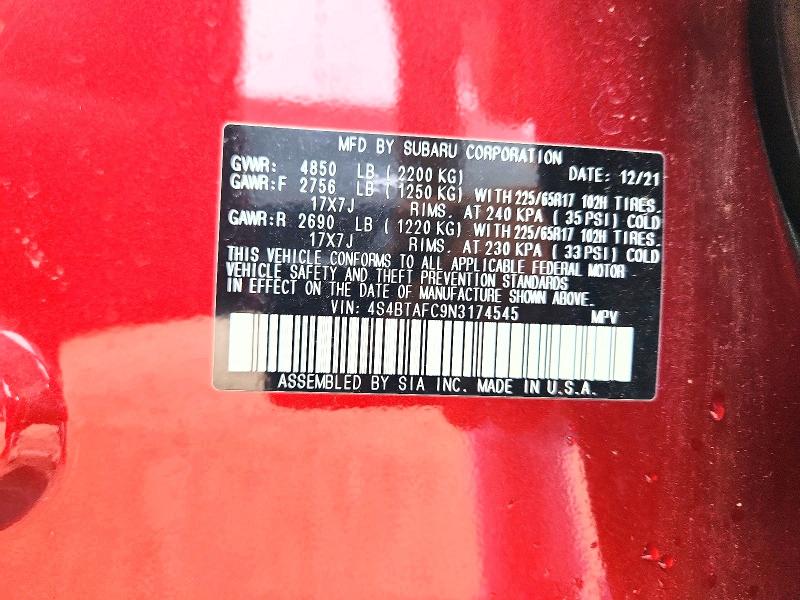 Aukcja sprzedaży 2022 Subaru Outback, vin: 4S4BTAFC9N3174545, numer aukcji: 60928306
