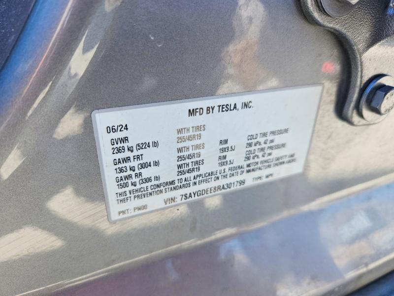 Aukcja sprzedaży 2024 Tesla Model Y, vin: 7SAYGDEE8RA301799, numer aukcji: 61088546