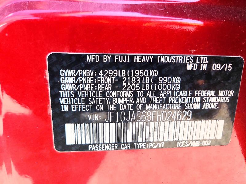 62502436 :رقم المزاد ، JF1GJAS68FH024629 vin ، 2015 Subaru Impreza مزاد بيع