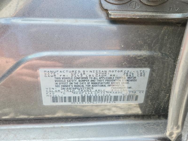 Продажа на аукционе авто 2018 Nissan Sentra, vin: 3N1AB7AP6JY273876, номер лота: 59788006