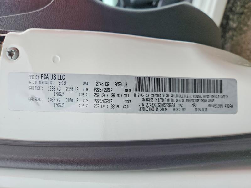 58941026 :رقم المزاد ، 2C4RDGEG8KR769638 vin ، 2019 Dodge Grand Caravan مزاد بيع