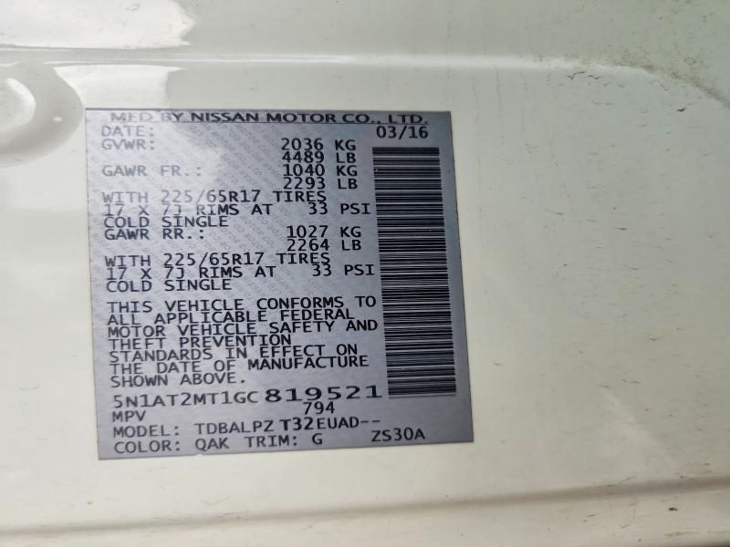 Продажа на аукционе авто 2016 Nissan Rogue, vin: 5N1AT2MT1GC819521, номер лота: 61506366