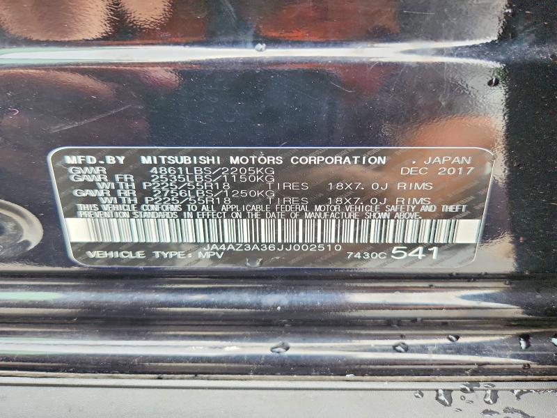 2018 Mitsubishi Outlander მანქანა იყიდება აუქციონზე, vin: JA4AZ3A36JJ002510, აუქციონის ნომერი: 61877916