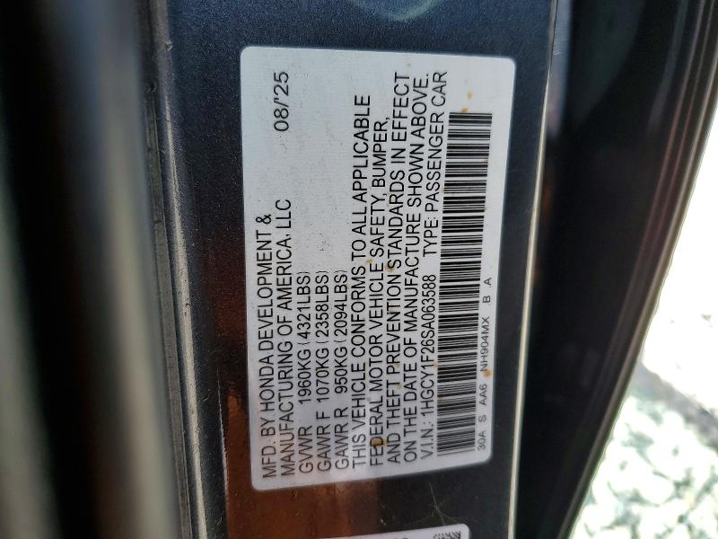 61169646 :رقم المزاد ، 1HGCY1F26SA063588 vin ، 2025 Honda Accord مزاد بيع