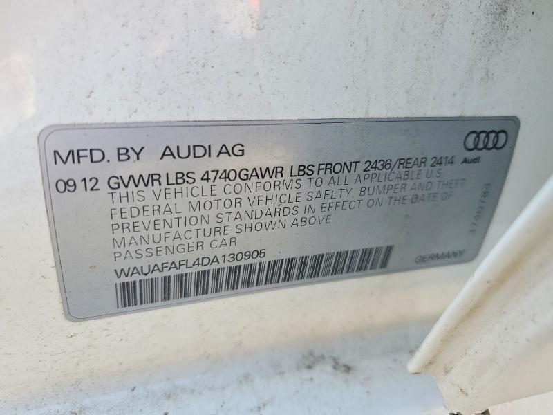 59990286 :رقم المزاد ، WAUAFAFL4DA130905 vin ، 2013 Audi A4 مزاد بيع