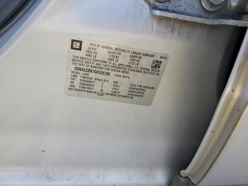 2016 Chevrolet Equinox მანქანა იყიდება აუქციონზე, vin: 2GNALCEK7G6326796, აუქციონის ნომერი: 59632076