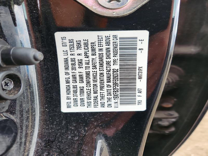 61405186 :رقم المزاد ، 19XFB2F59FE093782 vin ، 2015 Honda Civic مزاد بيع
