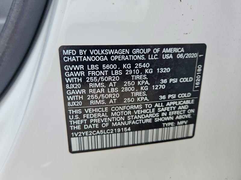60611086 :رقم المزاد ، 1V2YE2CA5LC219154 vin ، 2020 Volkswagen Atlas Cross Sport مزاد بيع