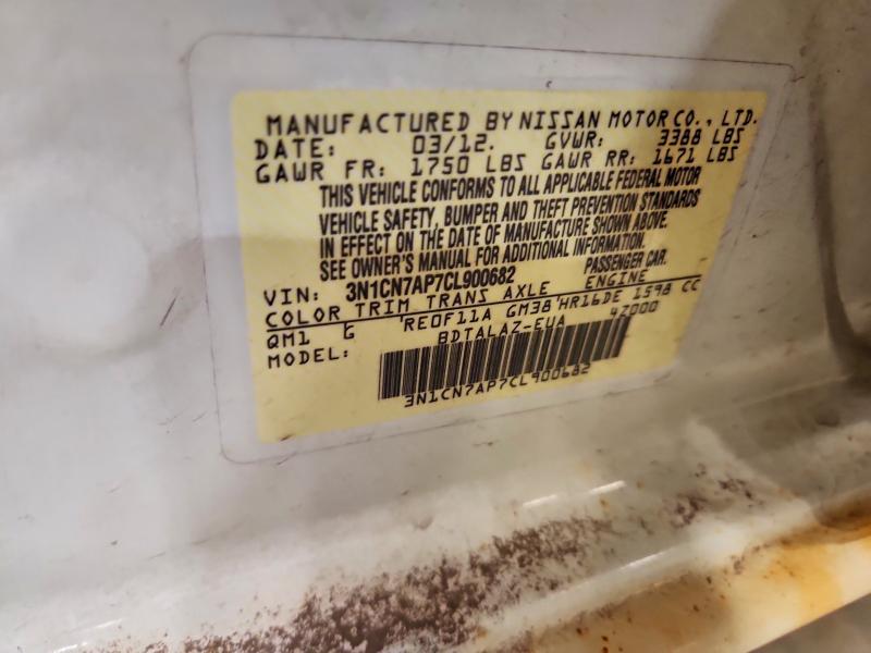 2012 Nissan Versa მანქანა იყიდება აუქციონზე, vin: 3N1CN7AP7CL900682, აუქციონის ნომერი: 59887666