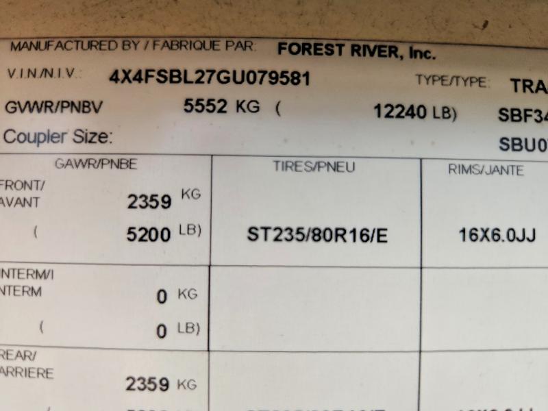 Продажа на аукционе авто 2016 Forest Riv Recreational Vehicle (rv), vin: 4X4FSBL27GU079581, номер лота: 59660026
