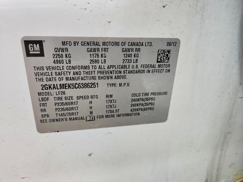 Aukcja sprzedaży 2012 Gmc Terrain, vin: 2GKALMEK5C6386251, numer aukcji: 62918116
