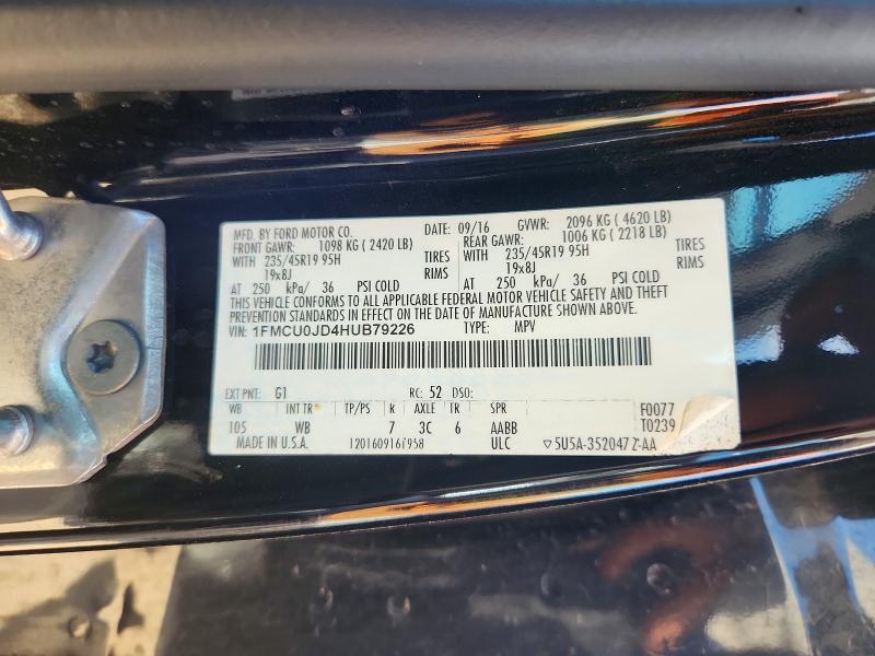 2017 Ford Escape მანქანა იყიდება აუქციონზე, vin: 1FMCU0JD4HUB79226, აუქციონის ნომერი: 63145426