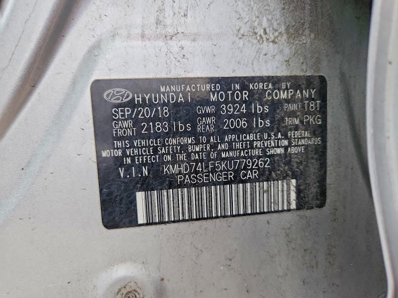 Продаж на аукціоні авто 2019 Hyundai Elantra, vin: KMHD74LF5KU779262, номер лоту: 63183026