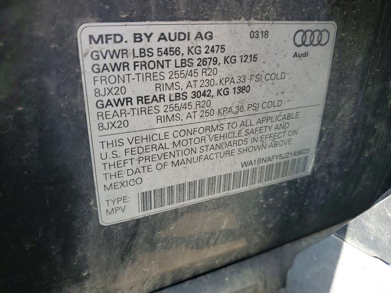 2018 Audi Q5 მანქანა იყიდება აუქციონზე, vin: WA1BNAFY5J2149825, აუქციონის ნომერი: 59578256
