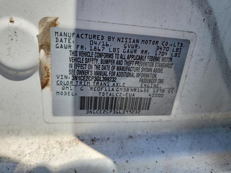 62413126 :رقم المزاد ، 3N1CE2CP3GL399232 vin ، 2016 Nissan Versa Note مزاد بيع