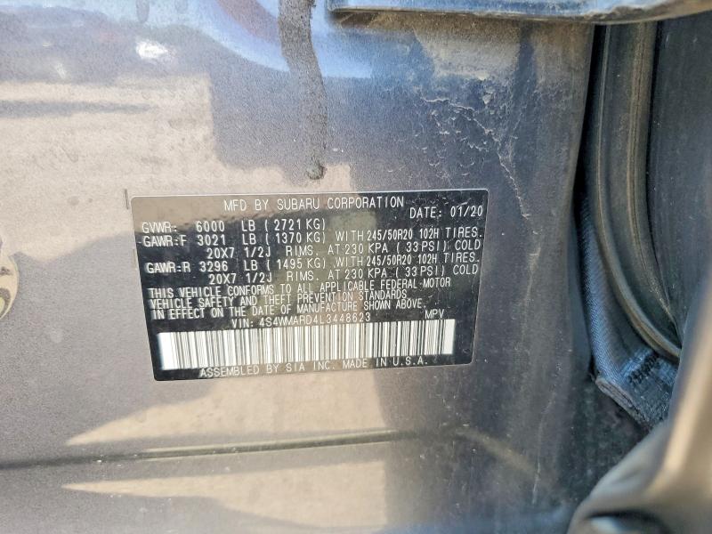 59619816 :رقم المزاد ، 4S4WMARD4L3448623 vin ، 2020 Subaru Ascent مزاد بيع
