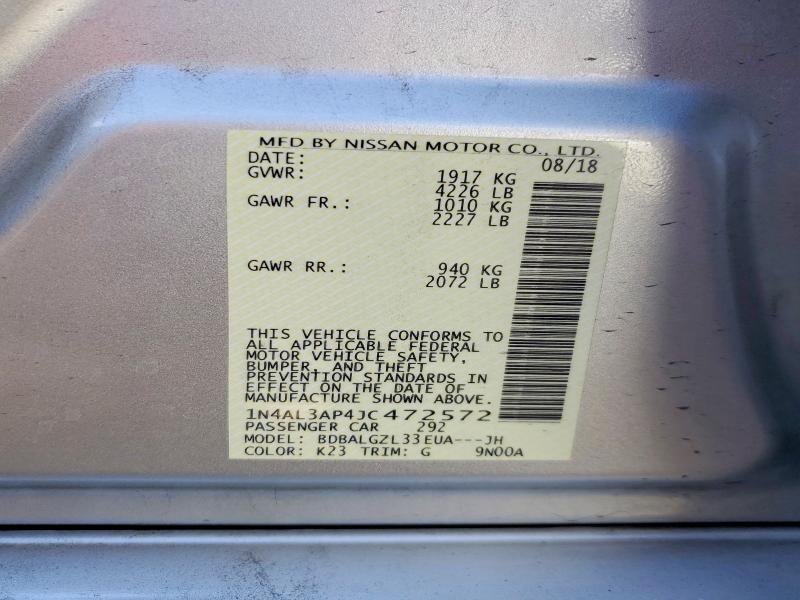 Aukcja sprzedaży 2018 Nissan Altima, vin: 1N4AL3AP4JC472572, numer aukcji: 61610386