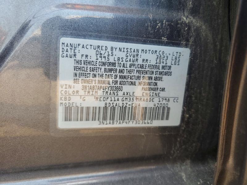 Продажа на аукционе авто 2015 Nissan Sentra, vin: 3N1AB7AP4FY303660, номер лота: 60591516