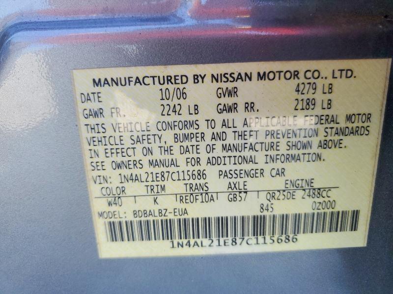 Продажа на аукционе авто 2007 Nissan Altima, vin: 1N4AL21E87C115686, номер лота: 62338276