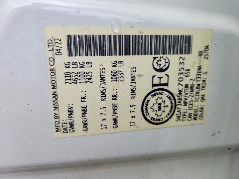 59238066 :رقم المزاد ، 5N1AT3AB9NC703532 vin ، 2022 Nissan Rogue مزاد بيع