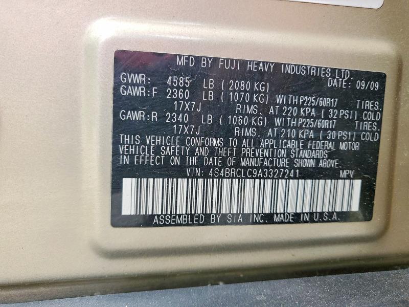 61562716 :رقم المزاد ، 4S4BRCLC9A3327241 vin ، 2010 Subaru Outback مزاد بيع