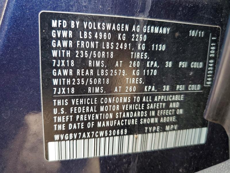 Aukcja sprzedaży 2012 Volkswagen Tiguan, vin: WVGBV7AX7CW530669, numer aukcji: 62452316