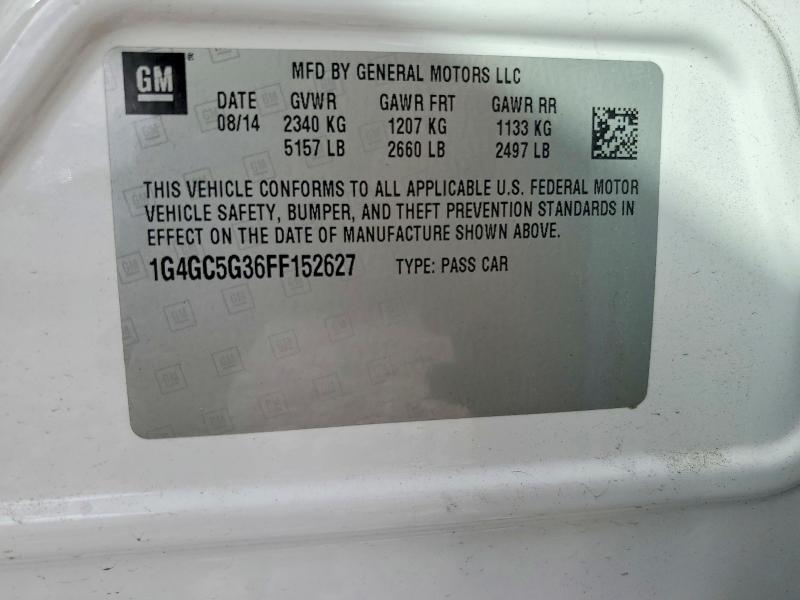 61604206 :رقم المزاد ، 1G4GC5G36FF152627 vin ، 2015 Buick Lacrosse مزاد بيع