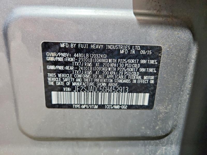 Aukcja sprzedaży 2016 Subaru Forester, vin: JF2SJADC5GH452913, numer aukcji: 59835086