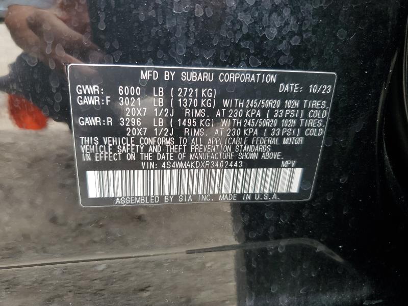 2024 Subaru Ascent მანქანა იყიდება აუქციონზე, vin: 4S4WMAKDXR3402443, აუქციონის ნომერი: 61246266