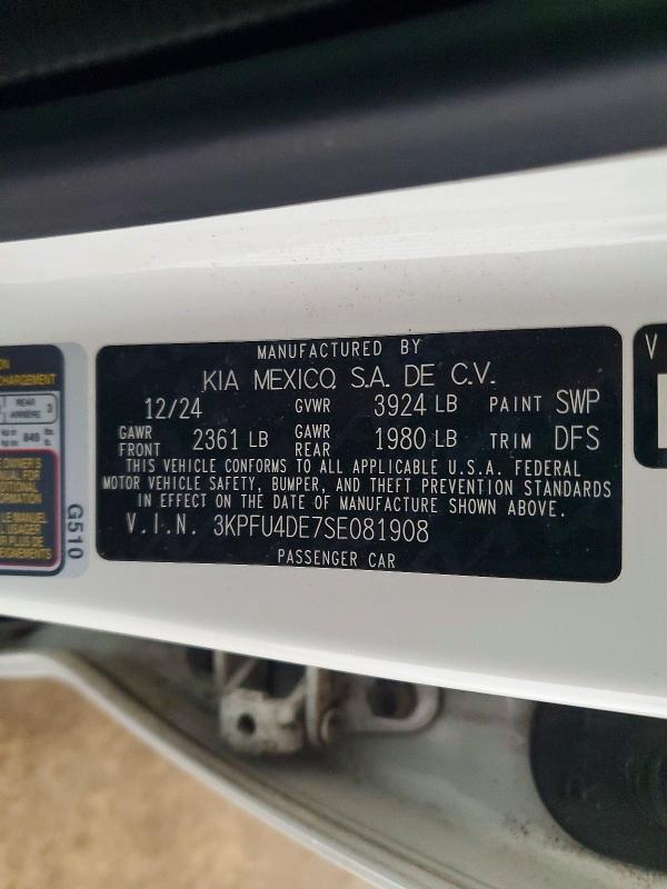 61669546 :رقم المزاد ، 3KPFU4DE7SE081908 vin ، 2025 Kia K4 مزاد بيع