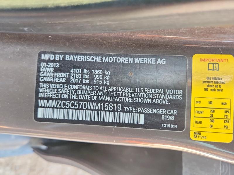 Продажа на аукционе авто 2013 Mini Cooper, vin: WMWZC5C57DWM15819, номер лота: 59969876