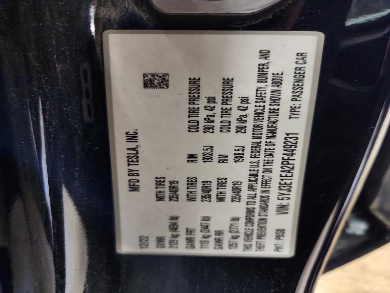2023 Tesla Model 3 მანქანა იყიდება აუქციონზე, vin: 5YJ3E1EA2PF449231, აუქციონის ნომერი: 62774826