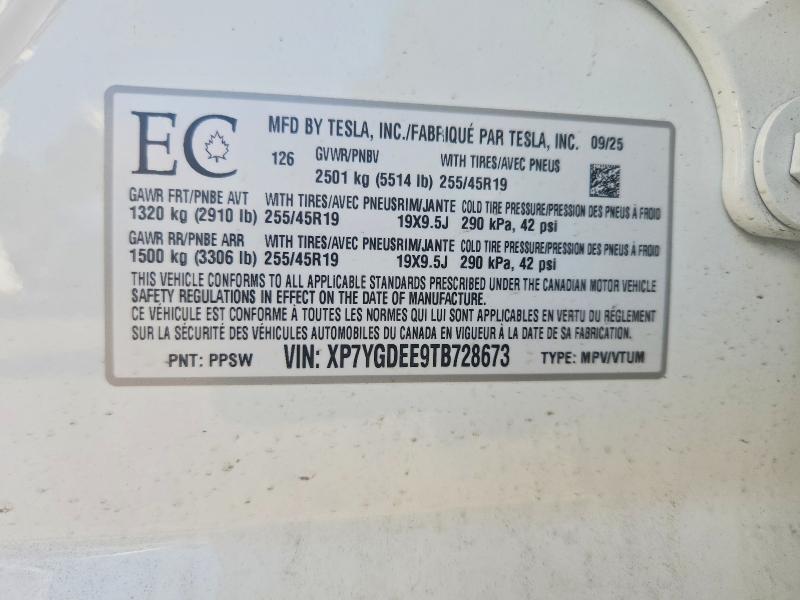 2026 Tesla Model Y მანქანა იყიდება აუქციონზე, vin: XP7YGDEE9TB728673, აუქციონის ნომერი: 58408896