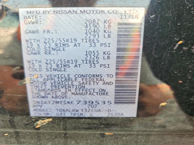 Продаж на аукціоні авто 2019 Nissan Rogue, vin: 5N1AT2MT5KC739535, номер лоту: 60619586