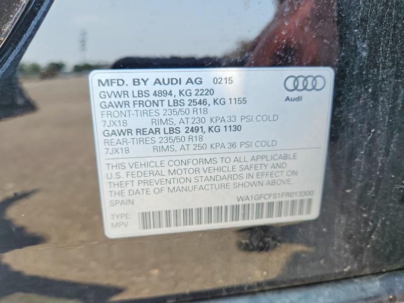 2015 Audi Q3 მანქანა იყიდება აუქციონზე, vin: WA1GFCFS1FR013300, აუქციონის ნომერი: 62810926
