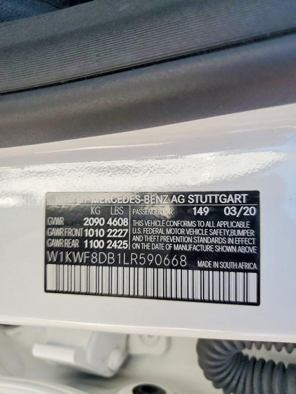 2020 Mercedes-benz C მანქანა იყიდება აუქციონზე, vin: W1KWF8DB1LR590668, აუქციონის ნომერი: 61194226