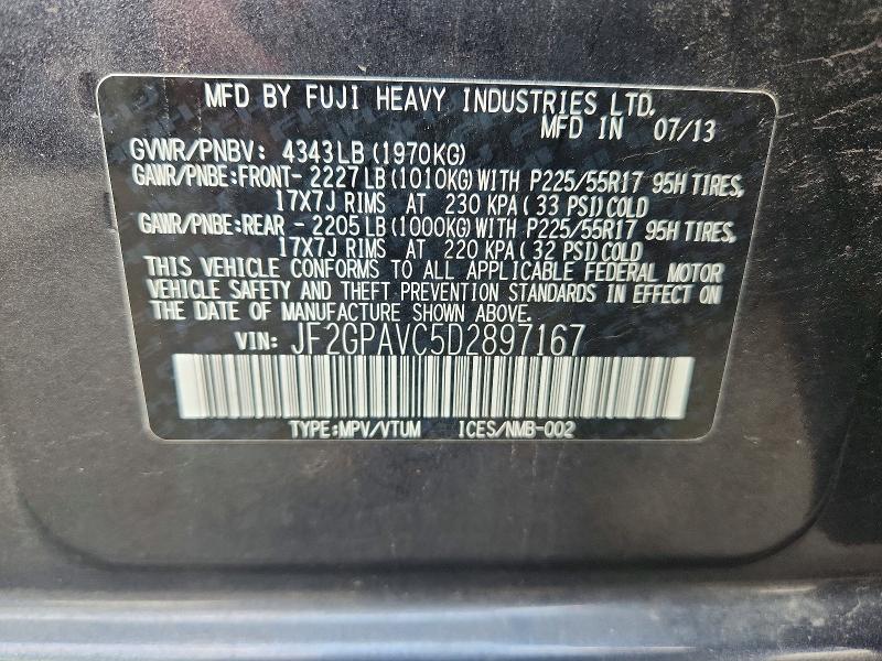 2013 Subaru Xv Crosstrek მანქანა იყიდება აუქციონზე, vin: JF2GPAVC5D2897167, აუქციონის ნომერი: 62752686