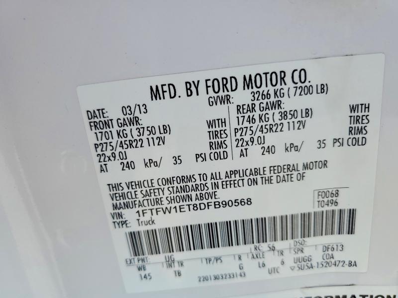 62726426 :رقم المزاد ، 1FTFW1ET8DFB90568 vin ، 2013 Ford F150 مزاد بيع