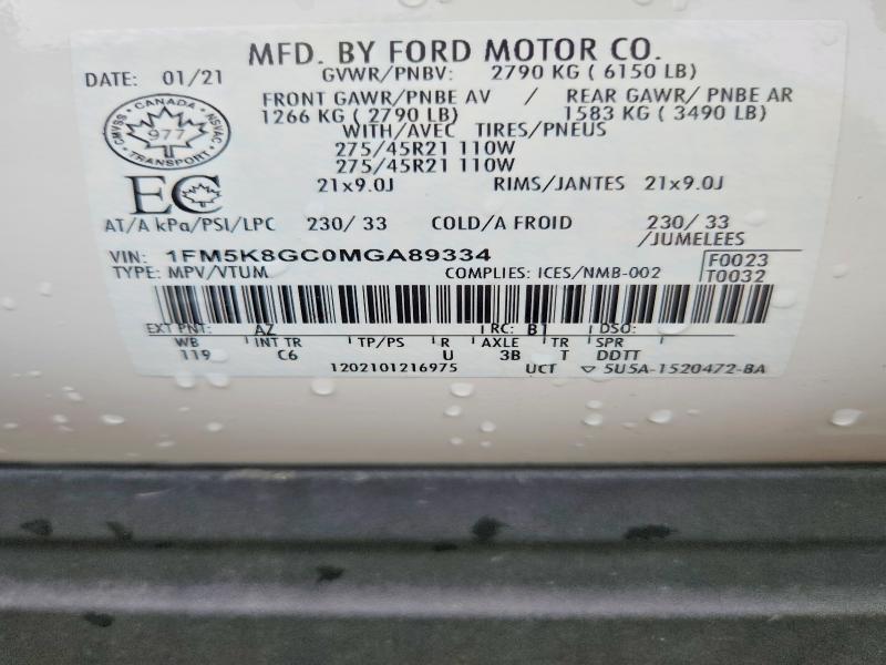 Aukcja sprzedaży 2021 Ford Explorer, vin: 1FM5K8GC0MGA89334, numer aukcji: 62970126