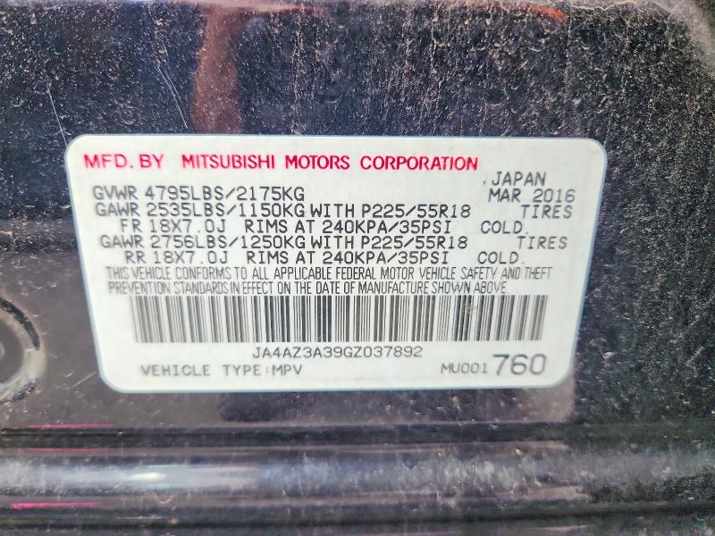 Auction sale of the 2016 Mitsubishi Outlander, vin: JA4AZ3A39GZ037892, lot number: 61933916