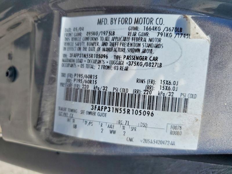 Aukcja sprzedaży 2005 Ford Focus, vin: 3FAFP31N55R105096, numer aukcji: 62547666
