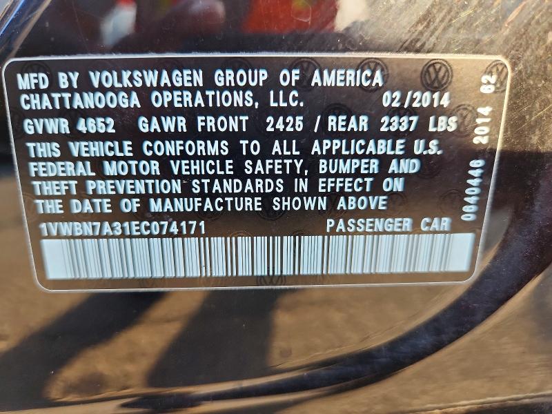 Aukcja sprzedaży 2014 Volkswagen Passat, vin: 1VWBN7A31EC074171, numer aukcji: 60406356