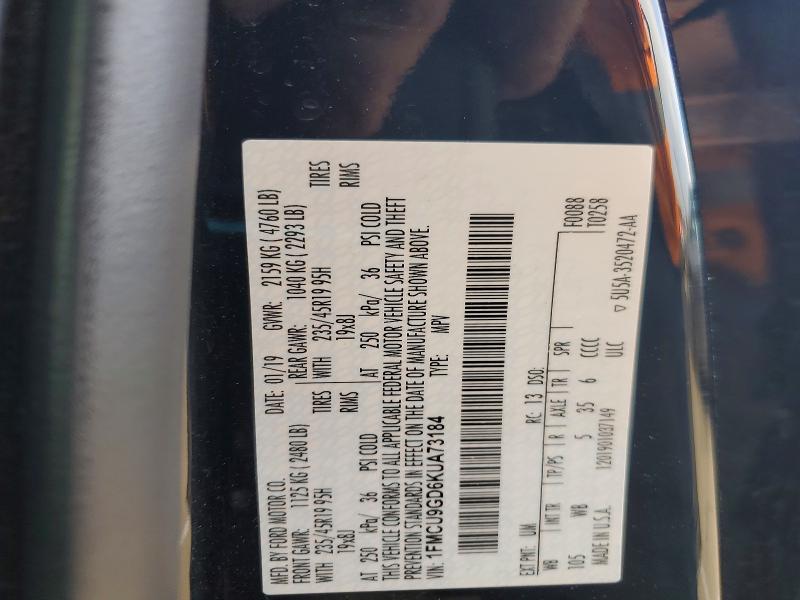 Продаж на аукціоні авто 2019 Ford Escape, vin: 1FMCU9GD6KUA73184, номер лоту: 59870716