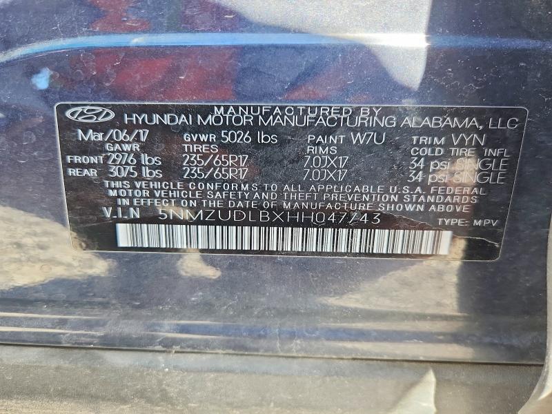 2017 Hyundai Santa Fe Sport მანქანა იყიდება აუქციონზე, vin: 5NMZUDLBXHH047743, აუქციონის ნომერი: 62671956