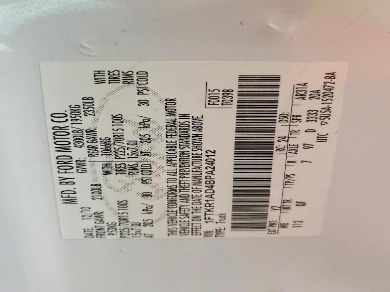 2011 Ford Ranger მანქანა იყიდება აუქციონზე, vin: 1FTKR1AD4BPA24012, აუქციონის ნომერი: 60499836