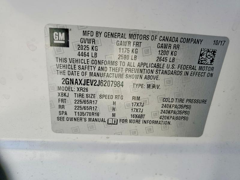 Aukcja sprzedaży 2018 Chevrolet Equinox, vin: 2GNAXJEV2J6207984, numer aukcji: 60004896